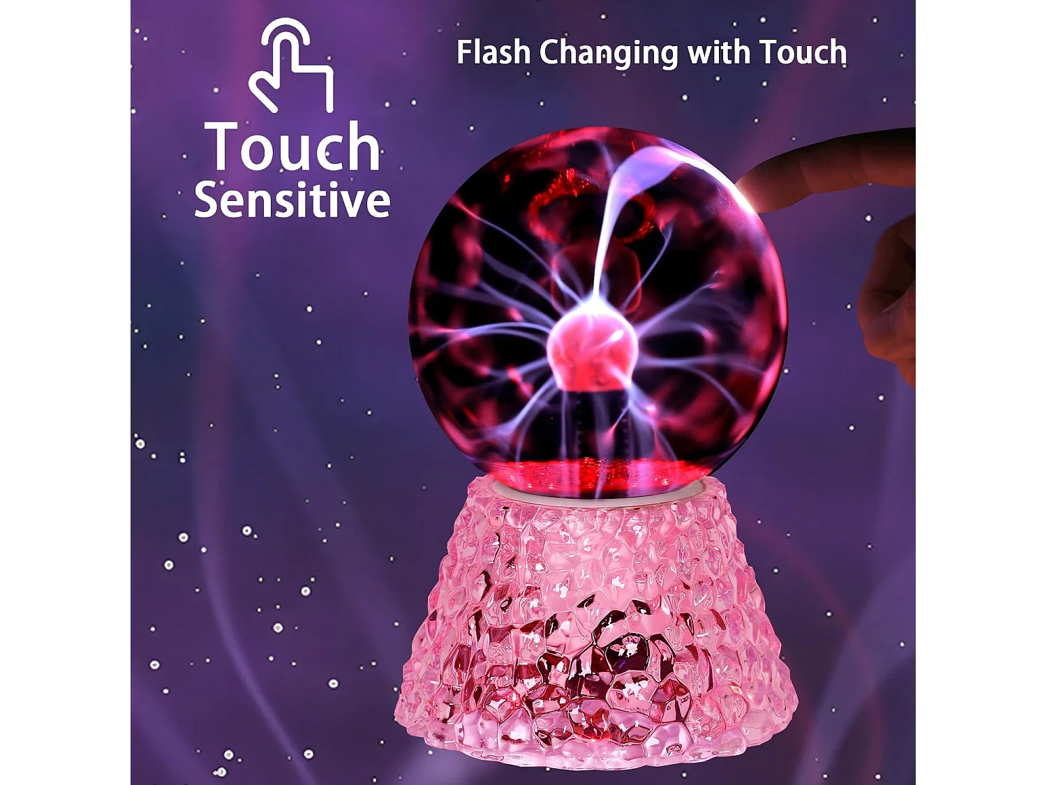 Lampe à Plasma Interactive 5’’ avec Sensibilité Sonore et Tactile - Idéale Décoration Noël, Cadeau Enfant et Veilleuse Éclair Flash
