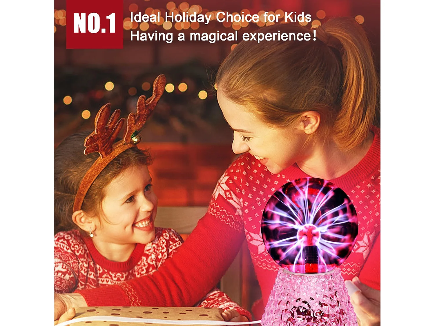 Lampe à Plasma Interactive 5’’ avec Sensibilité Sonore et Tactile - Idéale Décoration Noël, Cadeau Enfant et Veilleuse Éclair Flash