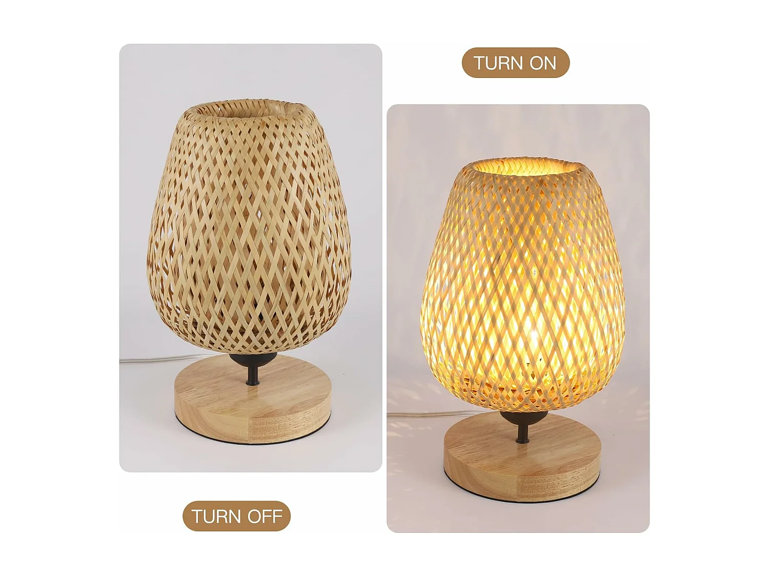 Lampe de Table en Bambou Tissé avec Abat-Jour Design Parfaite pour Chambre Bureau Salle à Manger et Salon 16*30cm(Ampoule non incluse)