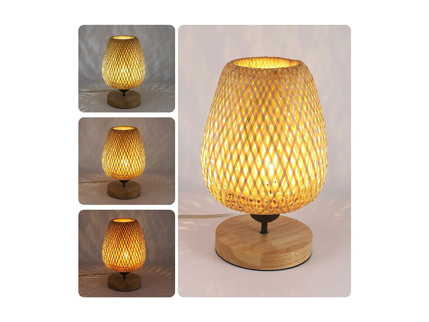 Lampe de Table en Bambou Tissé avec Abat-Jour Design Parfaite pour Chambre Bureau Salle à Manger et Salon 16*30cm(Ampoule non incluse)