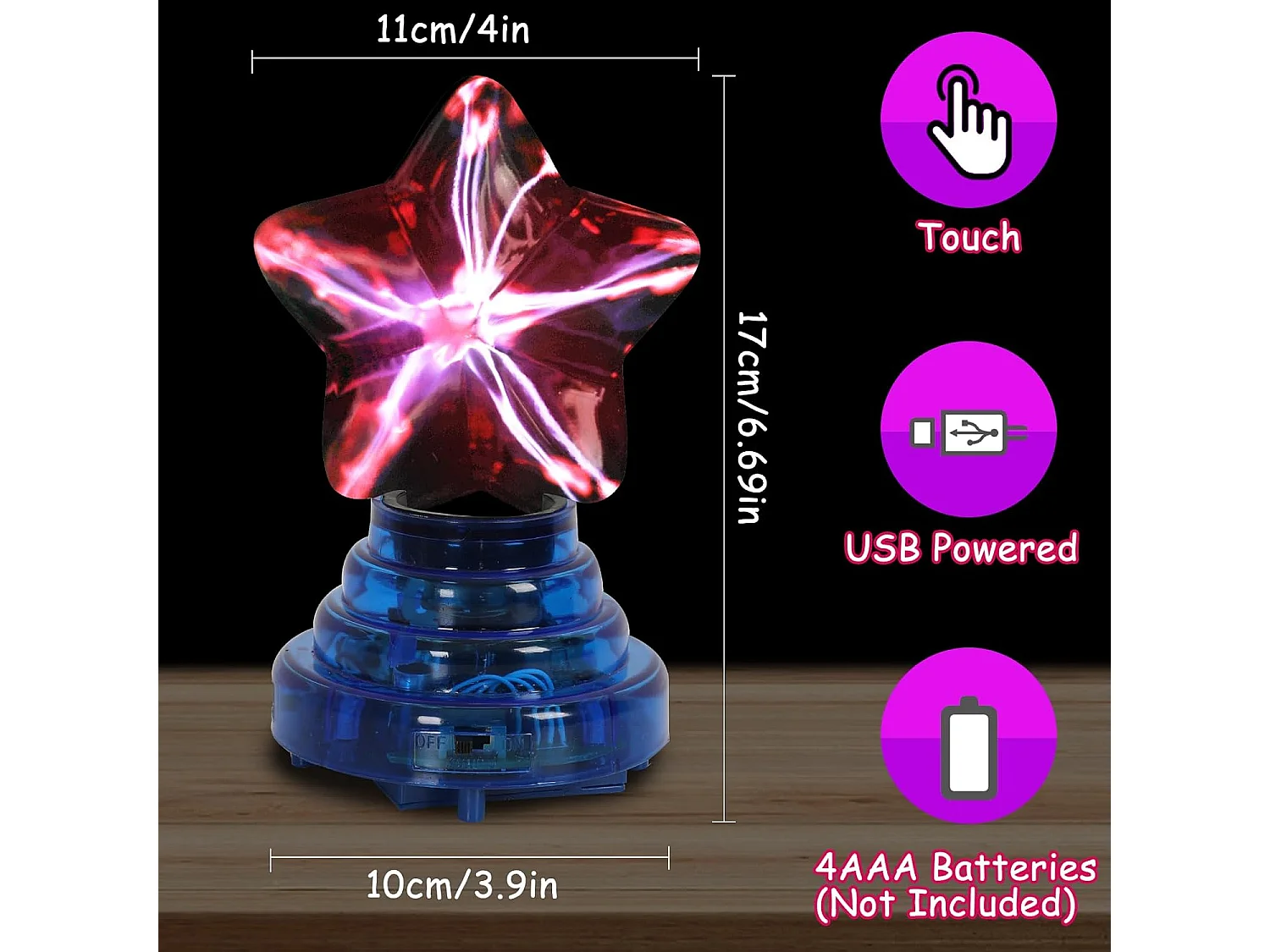 Boule Plasma Tactile avec Cristal et Pentagramme - Cadeau Lumineux 10cm