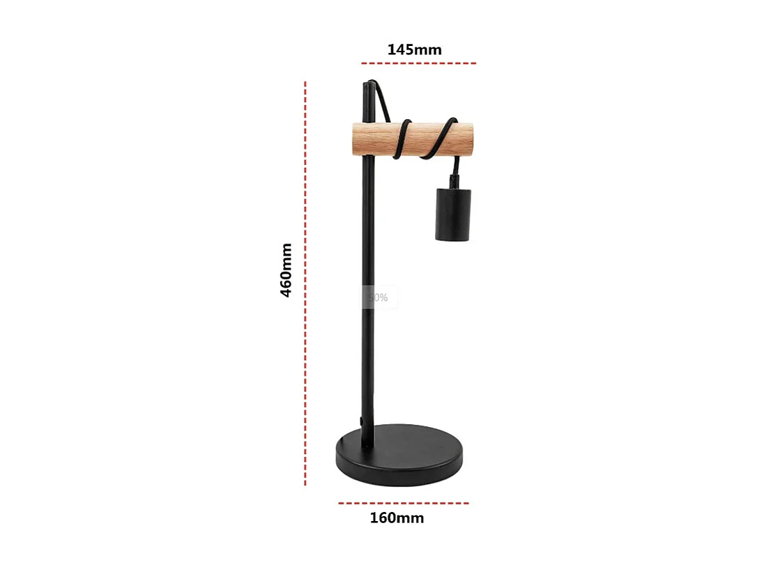 Lampe de table, design rétro lampe de lecture, bois & métal, Éclairage du bureau et de la chambre, lampe de chevet,pour ampoule LED E27 10W max (non incluse) (Noir)
