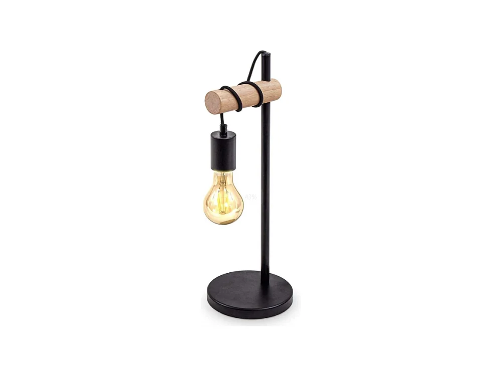 Lampe de table, design rétro lampe de lecture, bois & métal, Éclairage du bureau et de la chambre, lampe de chevet,pour ampoule LED E27 10W max (non incluse) (Noir)