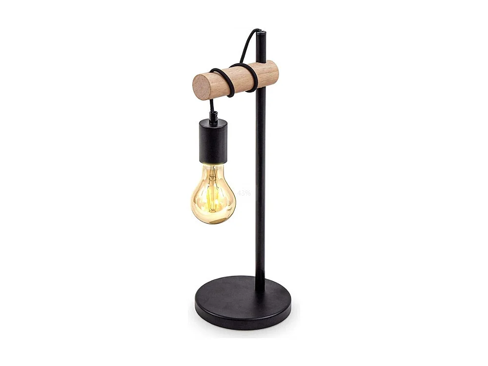 Lampe de table, design rétro lampe de lecture, bois & métal, Éclairage du bureau et de la chambre, lampe de chevet,pour ampoule LED E27 10W max (non incluse) (Noir)