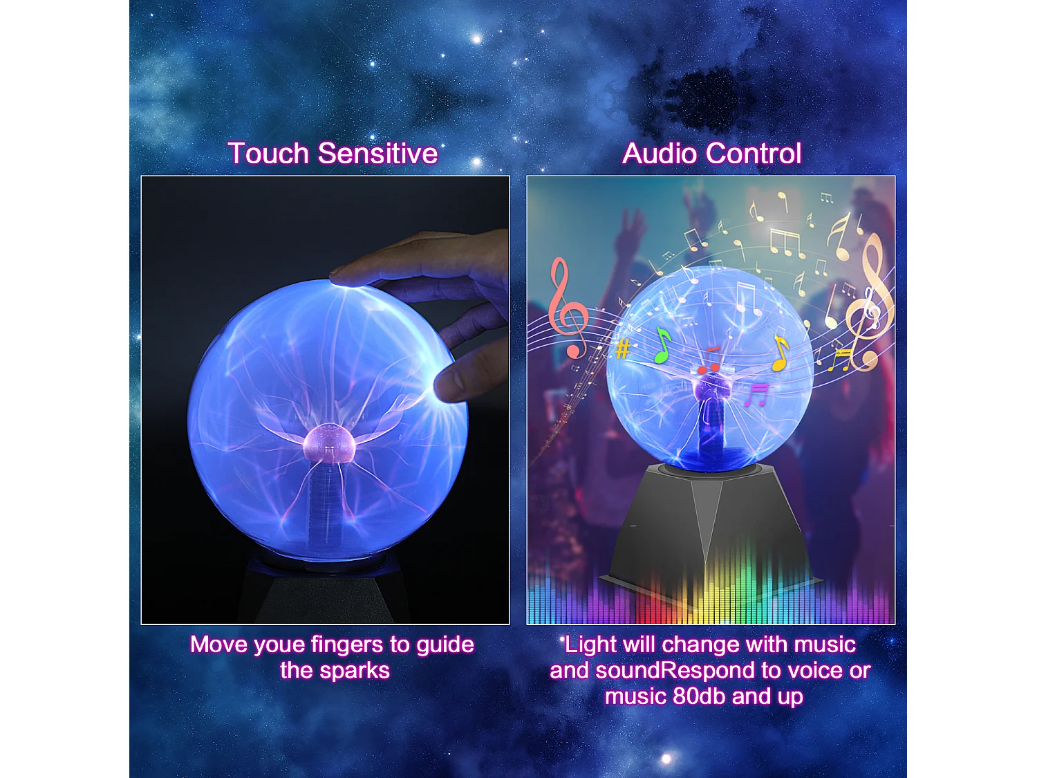 Boule de Plasma Magique, Lampe Sensible au Toucher, Cadeau de Noël pour Enfants