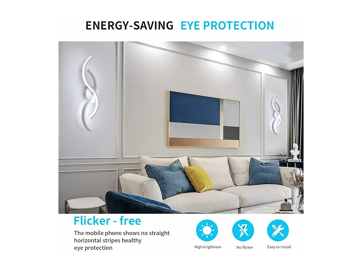 Applique Murale Intérieure, LED Lampe Murale Design Incurvée 15W 1687LM, Éclairage Acrylique Luminaire Mural pour Salon Couloir,Blanc Froid 6500K, 41cm