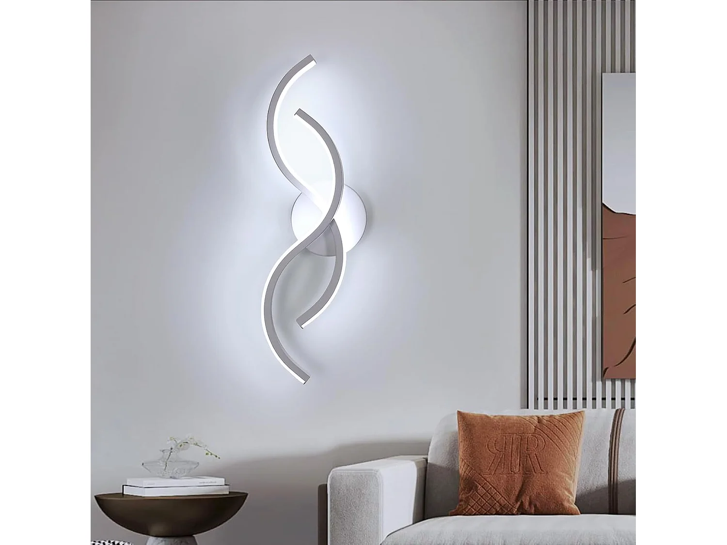 Applique Murale Intérieure, LED Lampe Murale Design Incurvée 15W 1687LM, Éclairage Acrylique Luminaire Mural pour Salon Couloir,Blanc Froid 6500K, 41cm