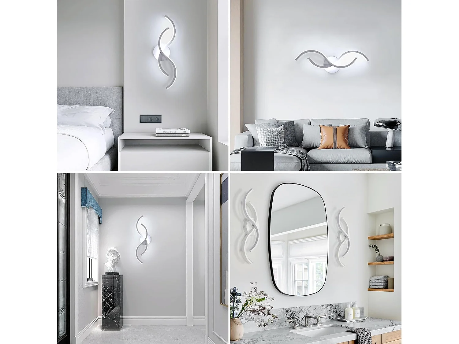 Applique Murale Intérieure, LED Lampe Murale Design Incurvée 15W 1687LM, Éclairage Acrylique Luminaire Mural pour Salon Couloir,Blanc Froid 6500K, 41cm