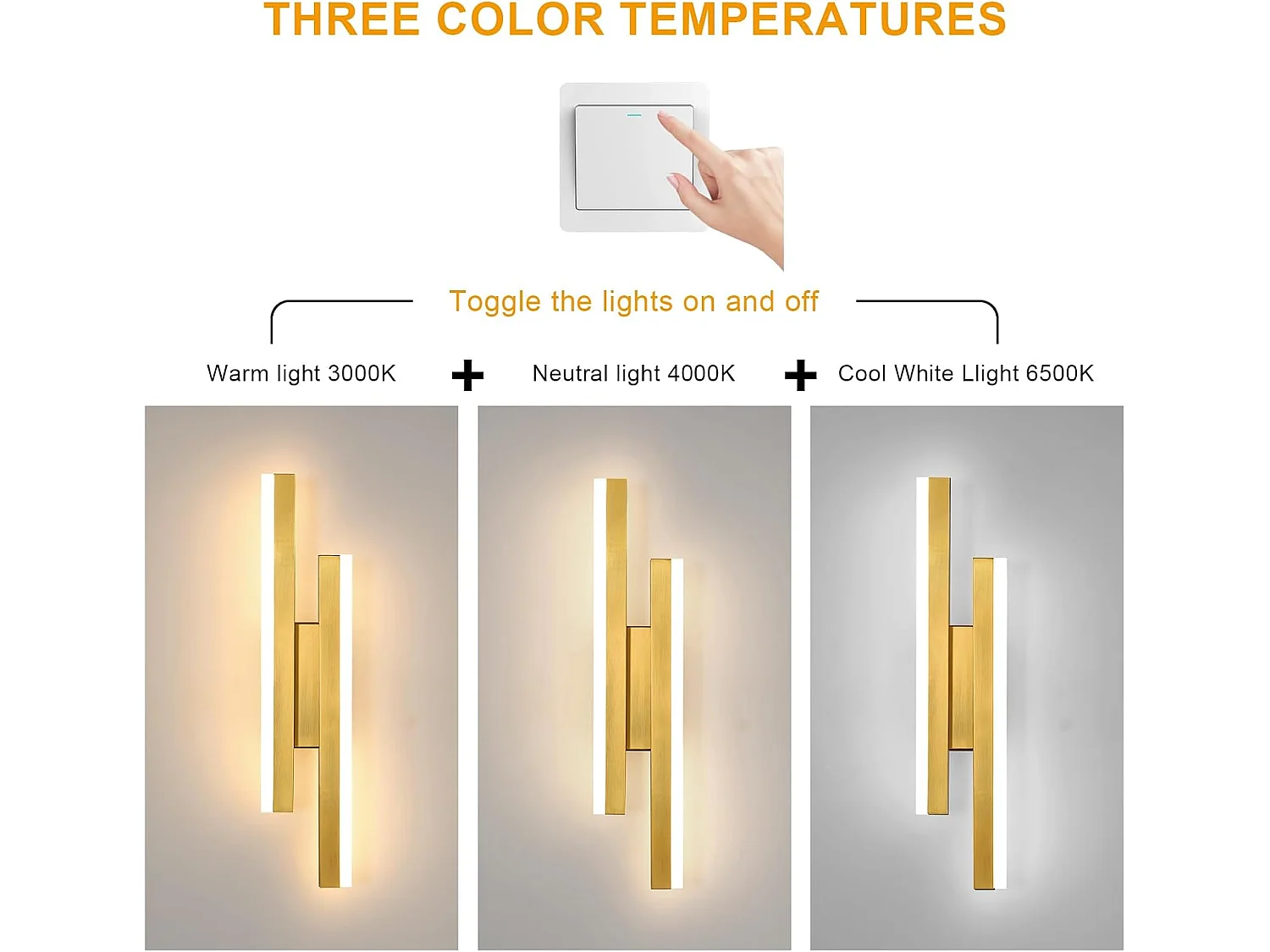 Applique Murale LED Moderne, 16 W Or 3 Températures de Couleur Elegante Applique Murale Led Interieur, 3000K/4500K/6500K Lampe Murale LED Pour Chambre, Salon