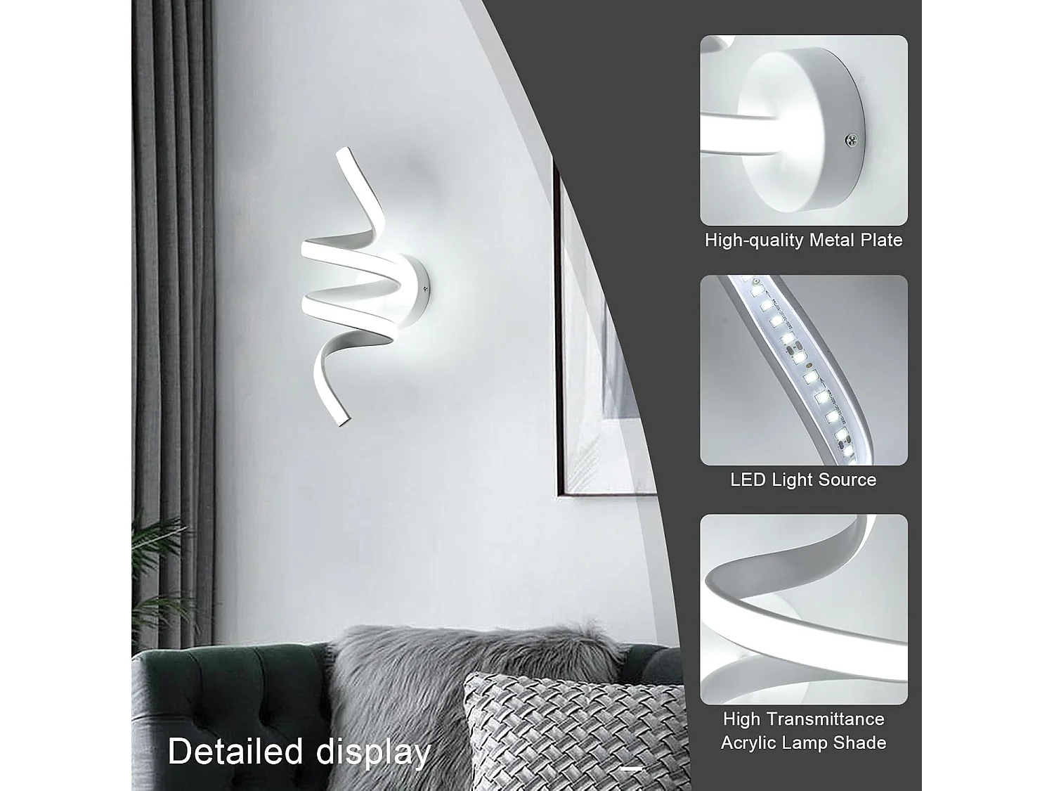 Applique Murale Intérieure LED, 24W Lampe Murale LED Creative Incurvée Design, Éclairage Luminaire Mural pour Salon Chambre Couloir,6500K Lumière Blanche Froide