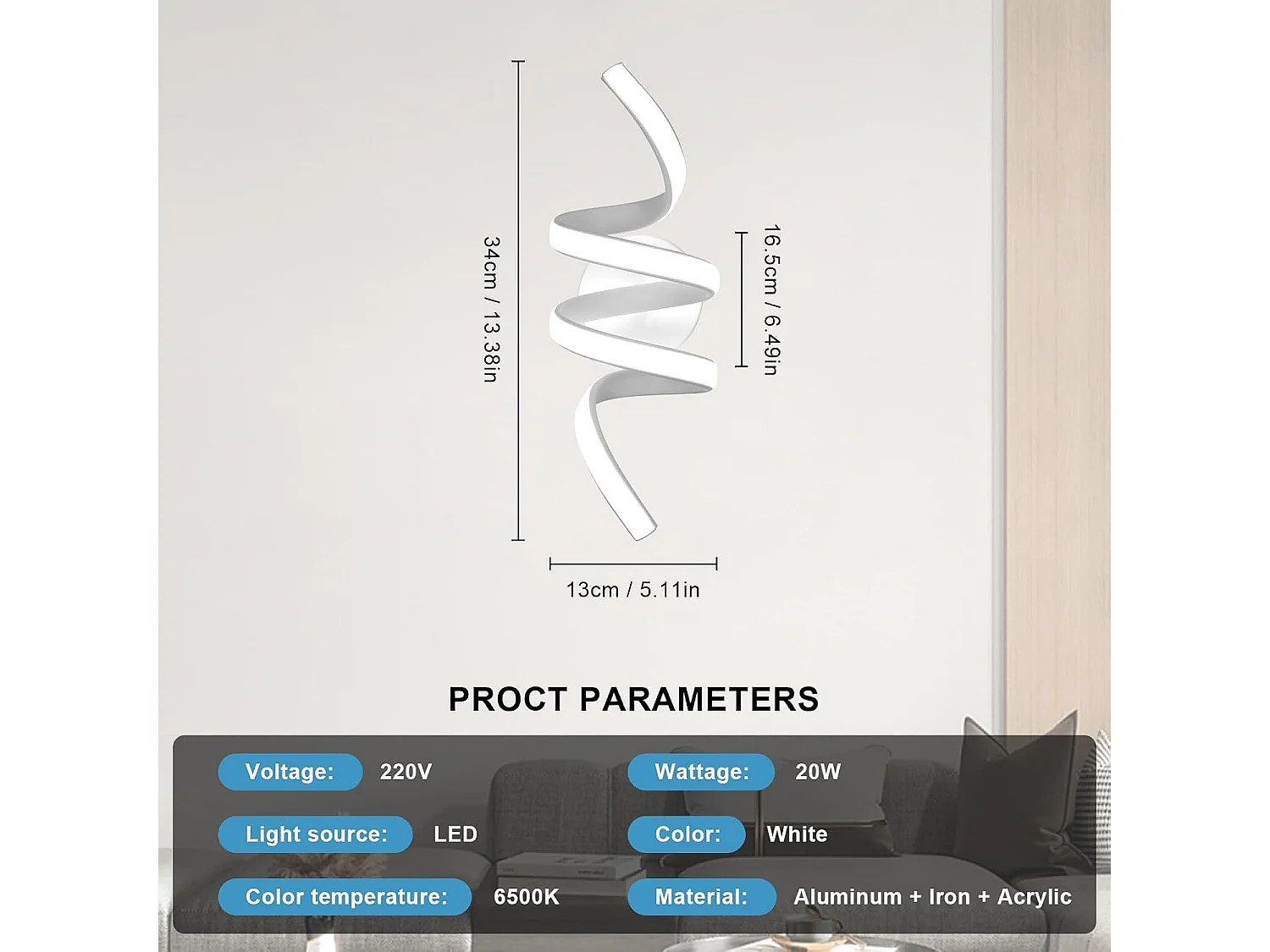 Applique Murale Intérieure LED, 24W Lampe Murale LED Creative Incurvée Design, Éclairage Luminaire Mural pour Salon Chambre Couloir,6500K Lumière Blanche Froide