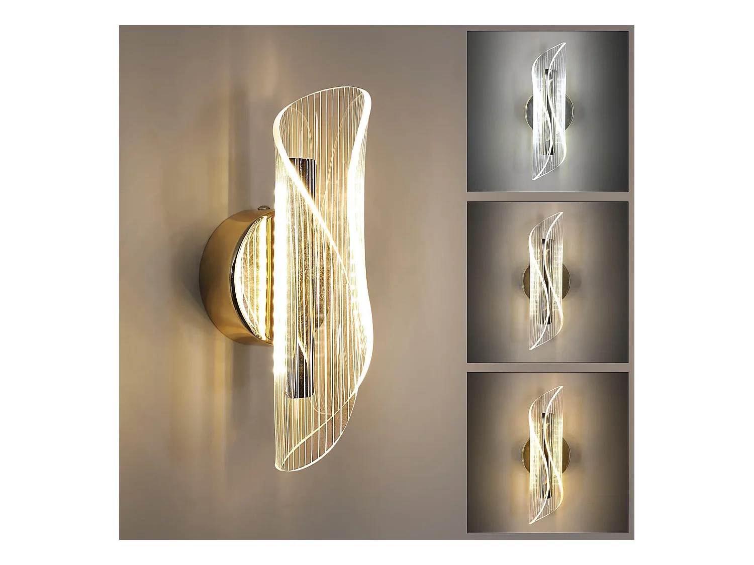 Applique Murale Intérieure, 16W Lampe Murale LED Moderne à Température de Couleur Réglable, Design Créatif en Spirale Or, Luminaire Mural pour Chambre,3000K-6500K