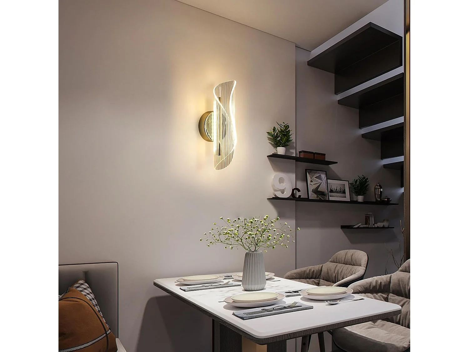 Applique Murale Intérieure, 16W Lampe Murale LED Moderne à Température de Couleur Réglable, Design Créatif en Spirale Or, Luminaire Mural pour Chambre,3000K-6500K