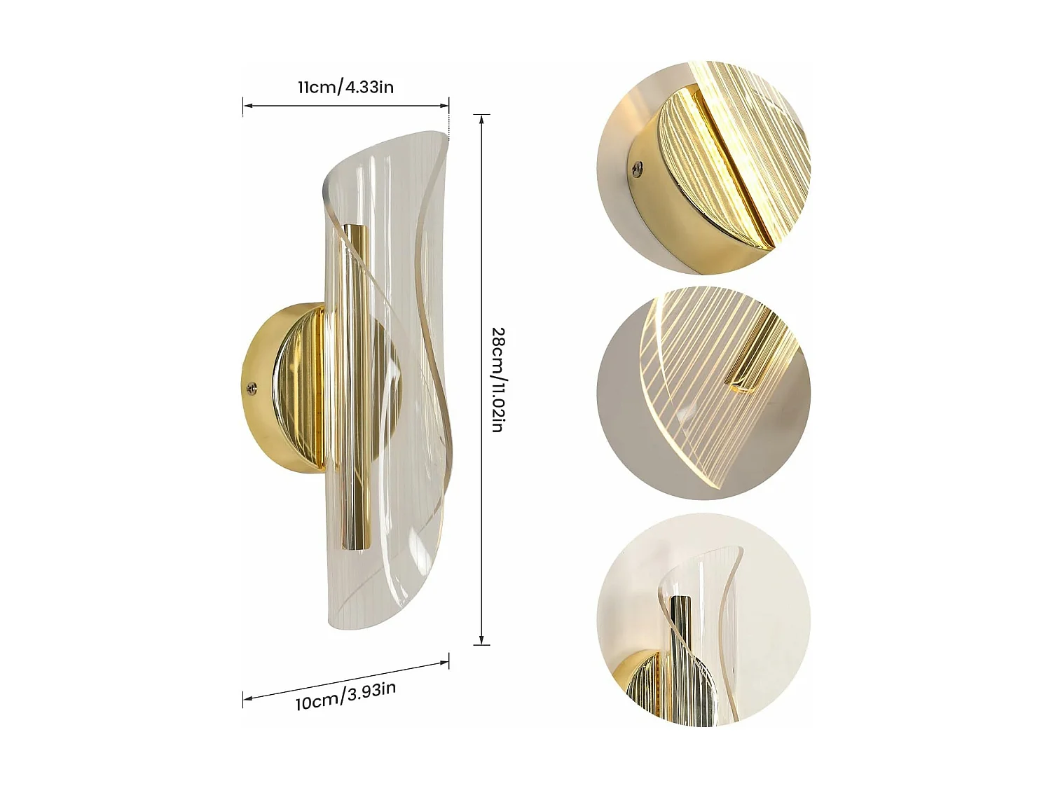 Applique Murale Intérieure, 16W Lampe Murale LED Moderne à Température de Couleur Réglable, Design Créatif en Spirale Or, Luminaire Mural pour Chambre,3000K-6500K