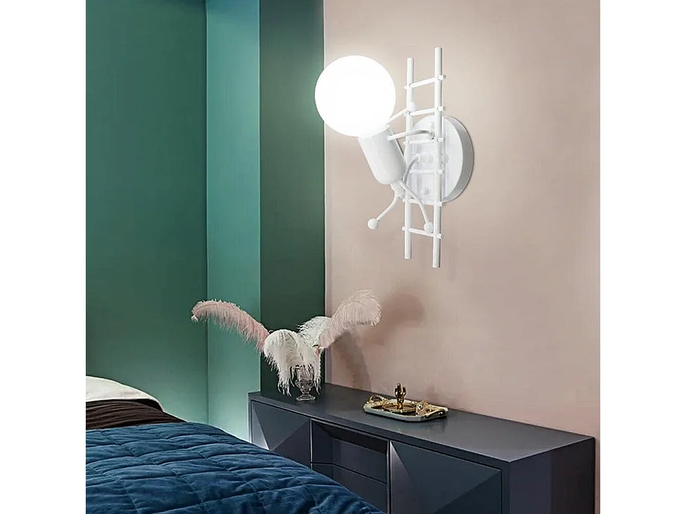 Humanoïde Applique Murale Interieur, Moderne Applique Murale Industrielle, Lampe Murale de Style Simple pour le Salon Couloir,E27 Ampoule Non incluse (Blanc)