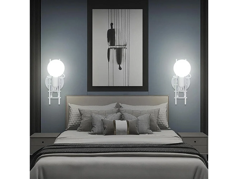 Humanoïde Applique Murale Interieur, Moderne Applique Murale Industrielle, Lampe Murale de Style Simple pour le Salon Couloir,E27 Ampoule Non incluse (Blanc)