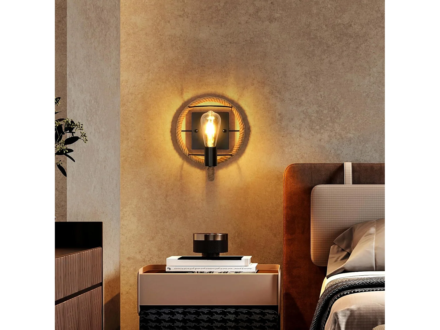 Applique Murale Industrielle Vintage, Lampe Murale Interieur Rétro Fer en Forme de Corde de Chanvre Lampe, Socle E27 Douille Applique pour Bars,Longueur 26cm