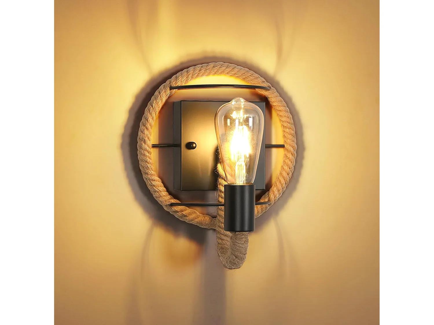 Applique Murale Industrielle Vintage, Lampe Murale Interieur Rétro Fer en Forme de Corde de Chanvre Lampe, Socle E27 Douille Applique pour Bars,Longueur 26cm