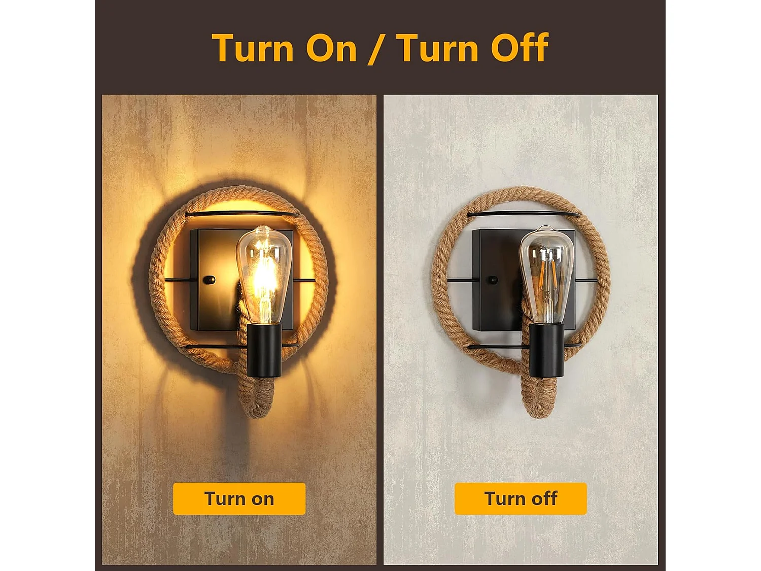 Applique Murale Industrielle Vintage, Lampe Murale Interieur Rétro Fer en Forme de Corde de Chanvre Lampe, Socle E27 Douille Applique pour Bars,Longueur 26cm