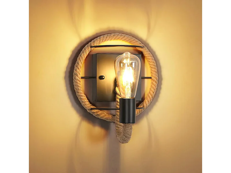 Applique Murale Industrielle Vintage, Lampe Murale Interieur Rétro Fer en Forme de Corde de Chanvre Lampe, Socle E27 Douille Applique pour Bars,Longueur 26cm