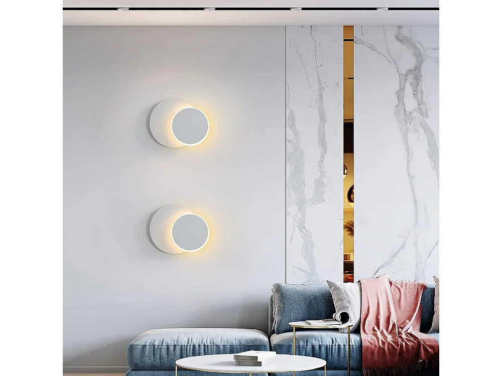 Appliques Murales Interieur 12W Blanc, Murale LED Moderne, Créatif Eclipse 2 en 1, 360 Rotative 3000K Blanc Chaud, Eclairage Lumière Pour Salon Salle Escalier