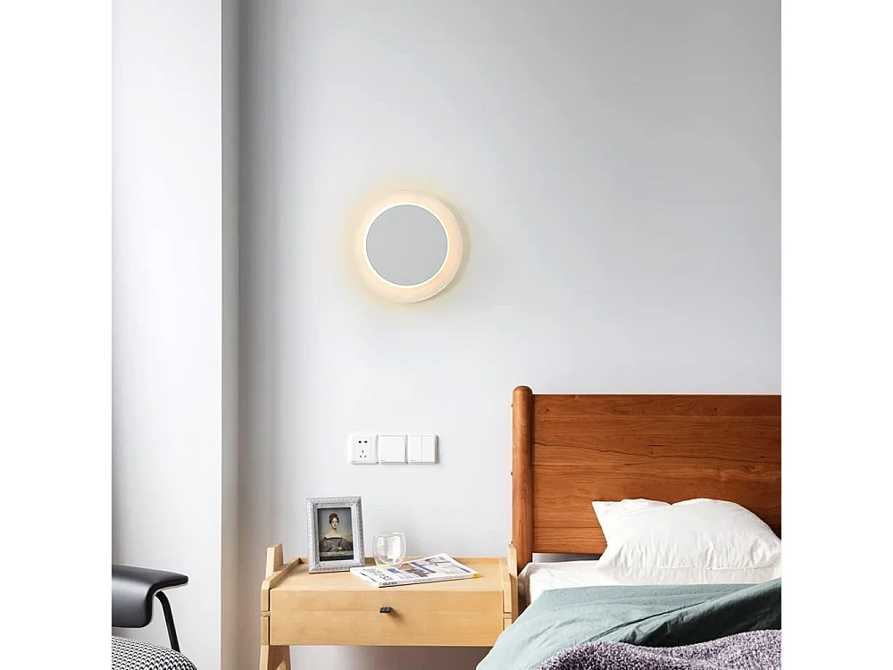 Appliques Murales Interieur 12W Blanc, Murale LED Moderne, Créatif Eclipse 2 en 1, 360 Rotative 3000K Blanc Chaud, Eclairage Lumière Pour Salon Salle Escalier