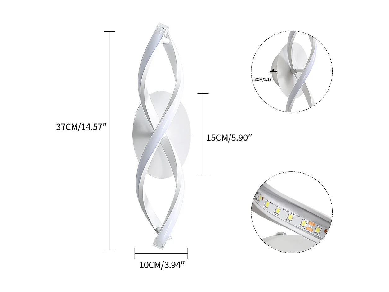 Applique Murale Intérieur, Lampe Murale LED Moderne 14W 1800LM, Blanc Froid 6500K, Design Incurvé pour Chambre, Escalier, Salon
