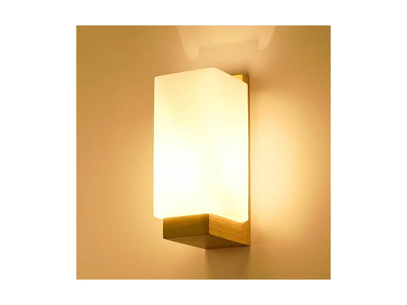 Applique Murale Intérieure Bois, Moderne E27 Lampe Murale Design Minimaliste, Abat-jour en Verre Applique Murale pour Chambre Salon Couloir Café Décoration