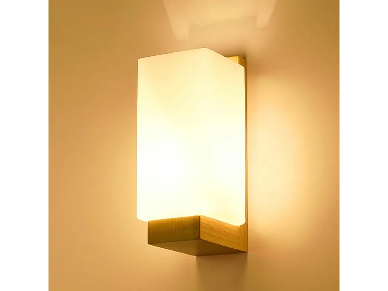 Applique Murale Intérieure Bois, Moderne E27 Lampe Murale Design Minimaliste, Abat-jour en Verre Applique Murale pour Chambre Salon Couloir Café Décoration