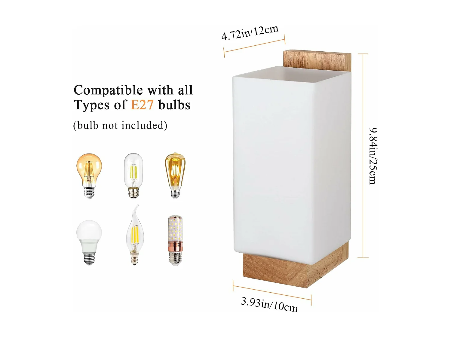 Applique Murale Intérieure Bois, Moderne E27 Lampe Murale Design Minimaliste, Abat-jour en Verre Applique Murale pour Chambre Salon Couloir Café Décoration