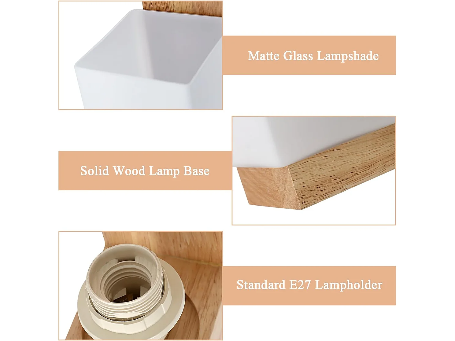 Applique Murale Intérieure Bois, Moderne E27 Lampe Murale Design Minimaliste, Abat-jour en Verre Applique Murale pour Chambre Salon Couloir Café Décoration