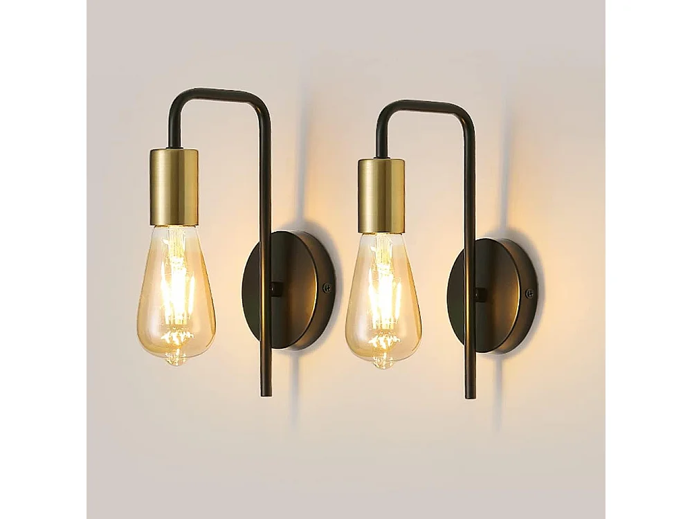 Applique Murale Vintage 2 Pack, Lampe Murale Intérieur Industrielle, Spot Mural Fer Rétro pour Chambre Couloir Bar, E27, IP20, Noir, Sans Ampoule