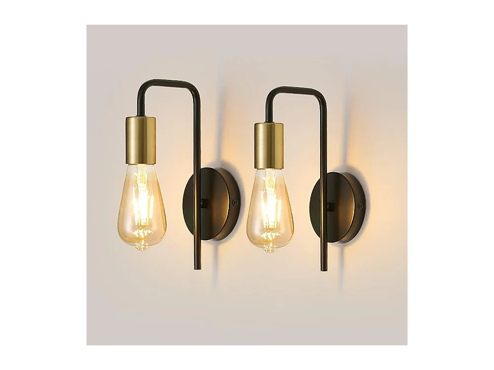 Applique Murale Vintage 2 Pack, Lampe Murale Intérieur Industrielle, Spot Mural Fer Rétro pour Chambre Couloir Bar, E27, IP20, Noir, Sans Ampoule