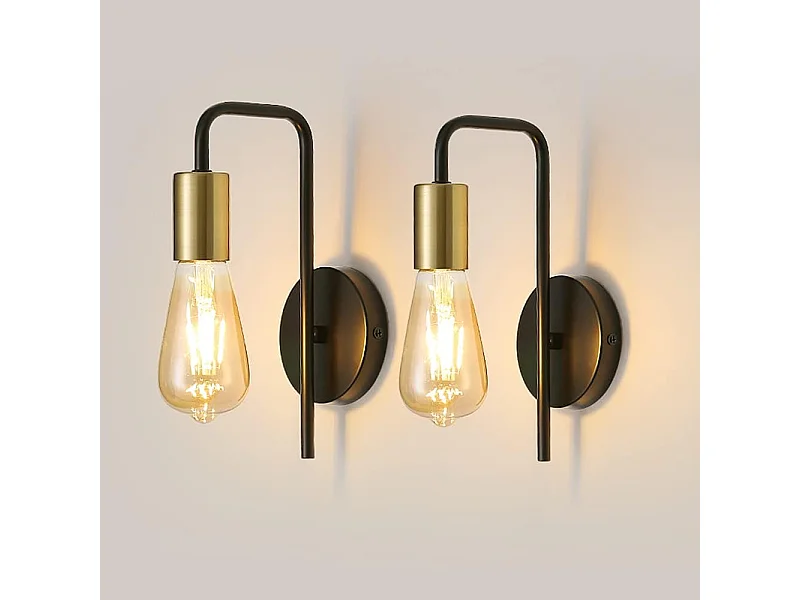 Applique Murale Vintage 2 Pack, Lampe Murale Intérieur Industrielle, Spot Mural Fer Rétro pour Chambre Couloir Bar, E27, IP20, Noir, Sans Ampoule