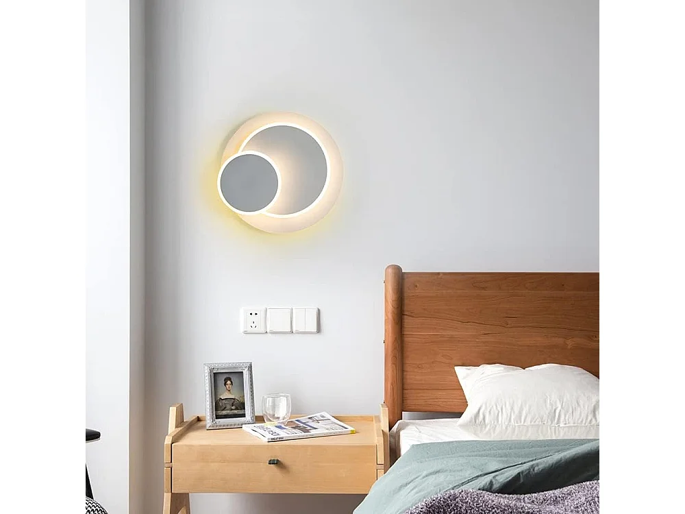 Applique 15W LED, Créatif eclipse 3 en 1 Protection Solide Applique Murale Interieur Lampe Moderne Simple Salon Allée Balcon Lampe Led Chrome Chambre Tête de Lit