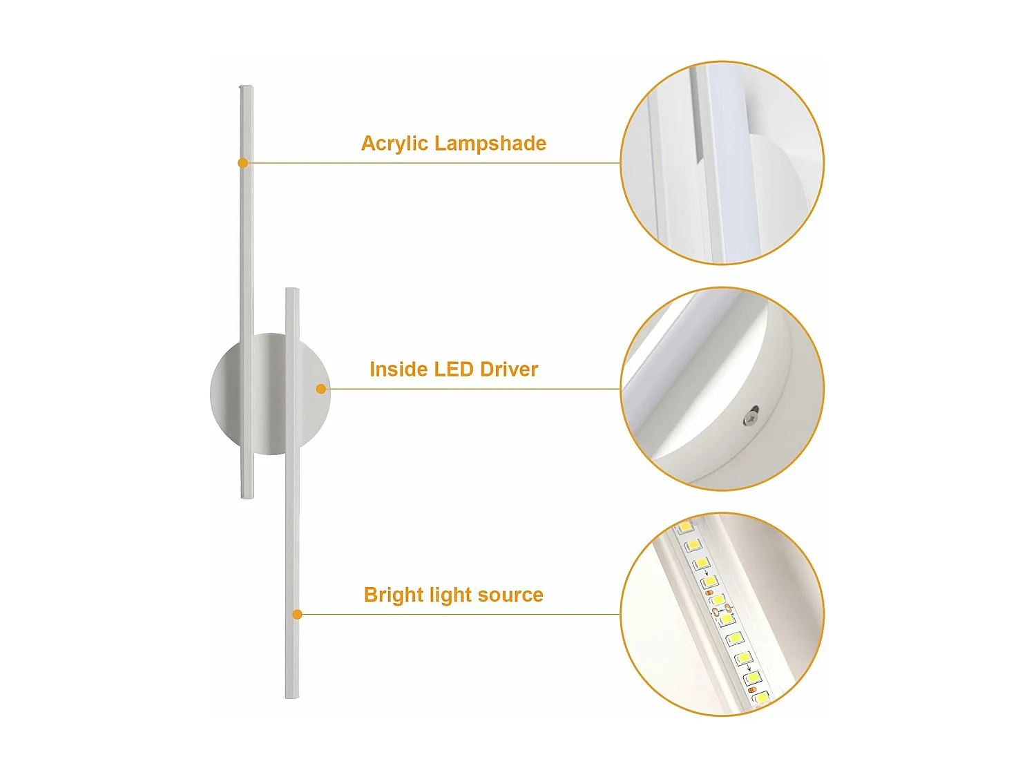 Applique Murale Intérieure LED, 24W Lumière Chaude 3000K Lampe Murale Moderne, Luminaire Mural Bar en Aluminium, pour Chambre,Escaliers, Salle, 60cm Blanc