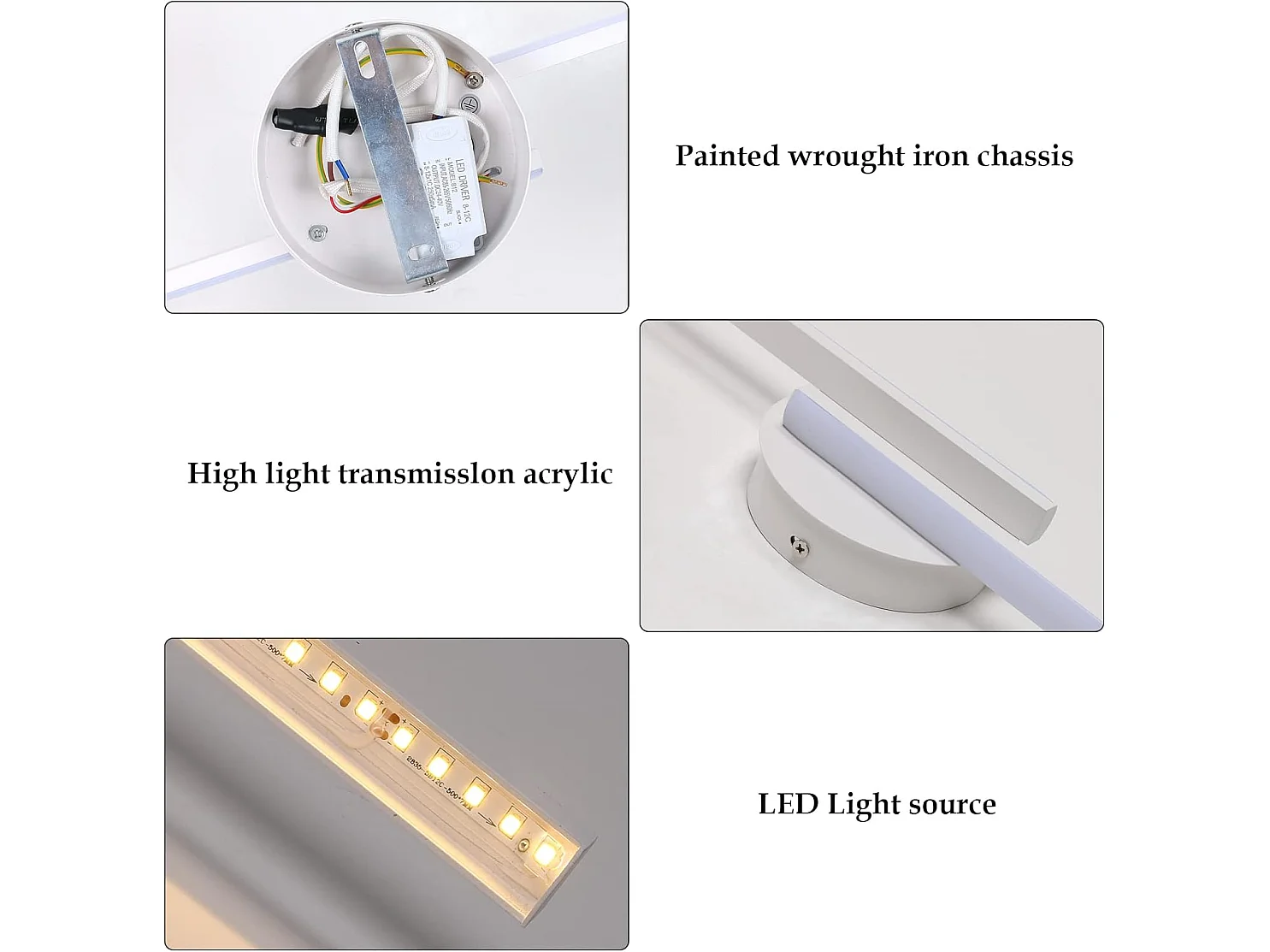 Haobosic Applique Murale LED Aluminium Forme I Blanc 44x12x5cm 16W Lumière Chaude 3000K Ra80 220-240V