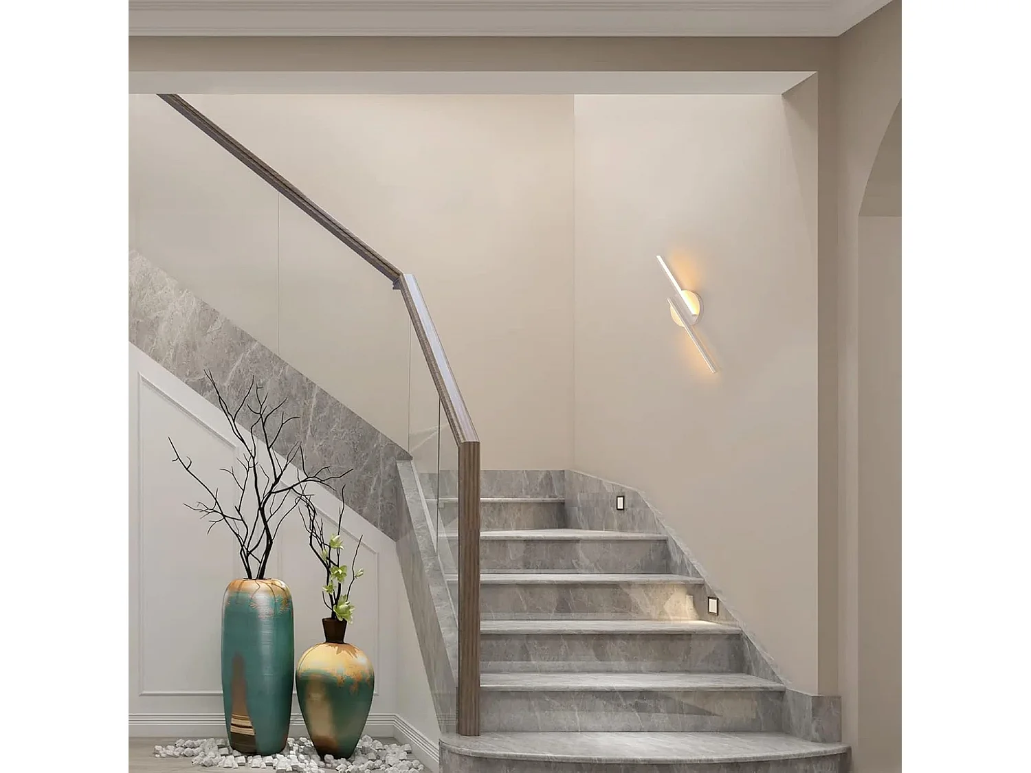 Haobosic Applique Murale LED Aluminium Forme I Blanc 44x12x5cm 16W Lumière Chaude 3000K Ra80 220-240V