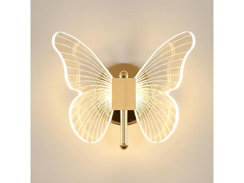 Applique Murale LED 10W，Lampe Murale Papillon Créatif, 3-couleurs Réglable 3000K-6500K Lampe de Chevet, Applique Murale pour Chambres éclairage Décoratif Intérieur