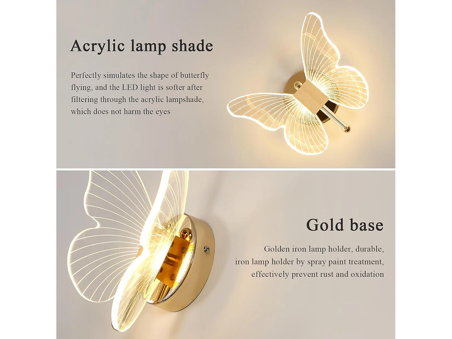 Applique Murale LED 10W，Lampe Murale Papillon Créatif, 3-couleurs Réglable 3000K-6500K Lampe de Chevet, Applique Murale pour Chambres éclairage Décoratif Intérieur