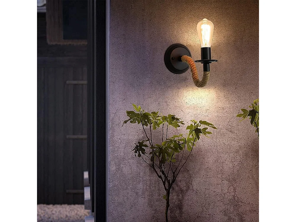 2Packs Applique Murale Vintage, Lampe Murale Corde de Chanvre, E27 Rétro Applique Murale Interieur pour Couloir Loft Chambre Café Bar (sans Ampoule)