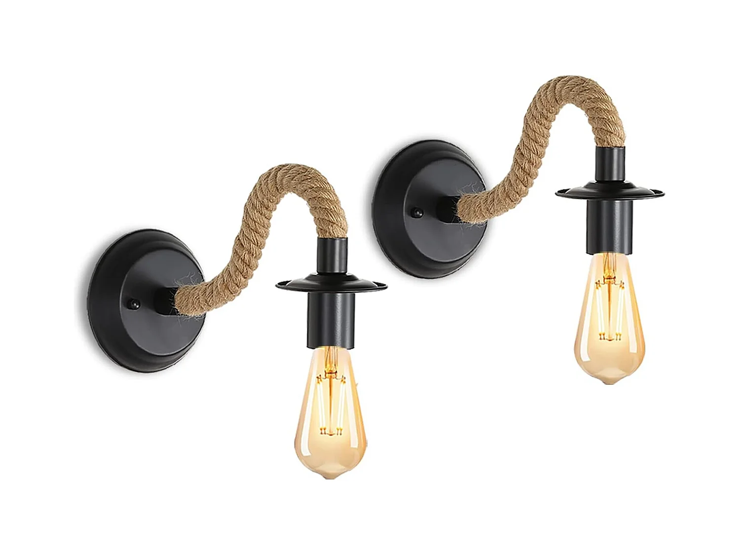 2Packs Applique Murale Vintage, Lampe Murale Corde de Chanvre, E27 Rétro Applique Murale Interieur pour Couloir Loft Chambre Café Bar (sans Ampoule)