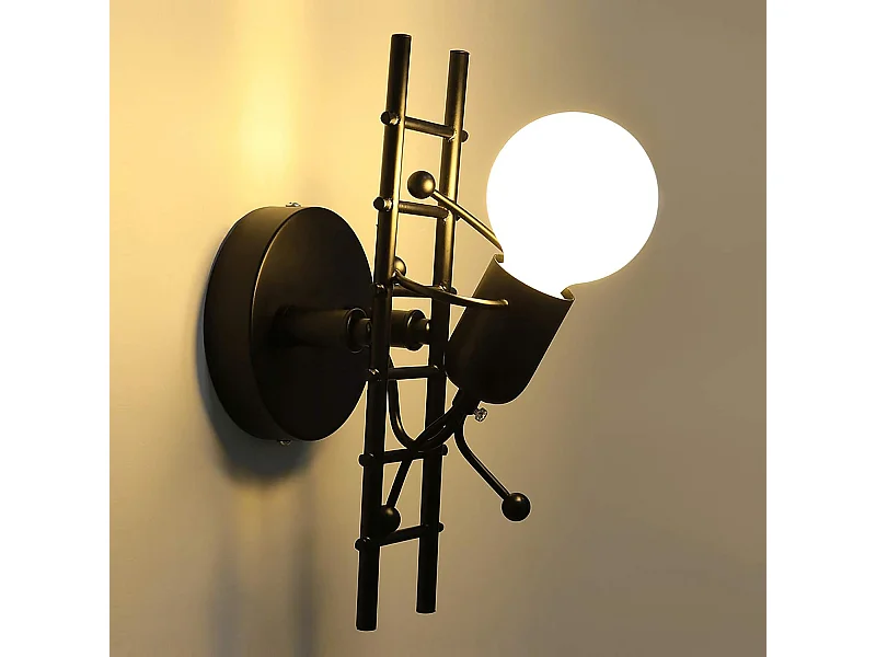 Humanoïde Créatif Applique Murale Interieur Lampe Murale Moderne Lampe de Mur Art Déco Max 60W E27 pour Chambre à Coucher, Chambre D'enfants,Escalier, Cuisine, Noir