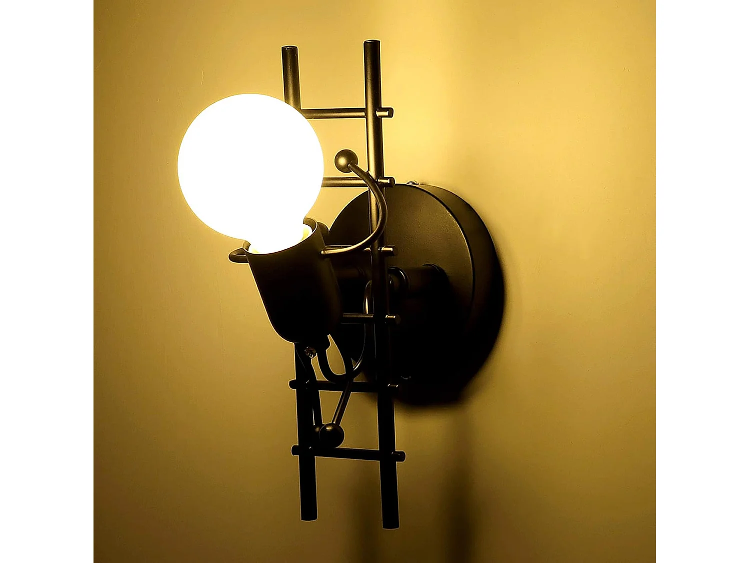 Humanoïde Créatif Applique Murale Interieur Lampe Murale Moderne Lampe de Mur Art Déco Max 60W E27 pour Chambre à Coucher, Chambre D'enfants,Escalier, Cuisine, Noir