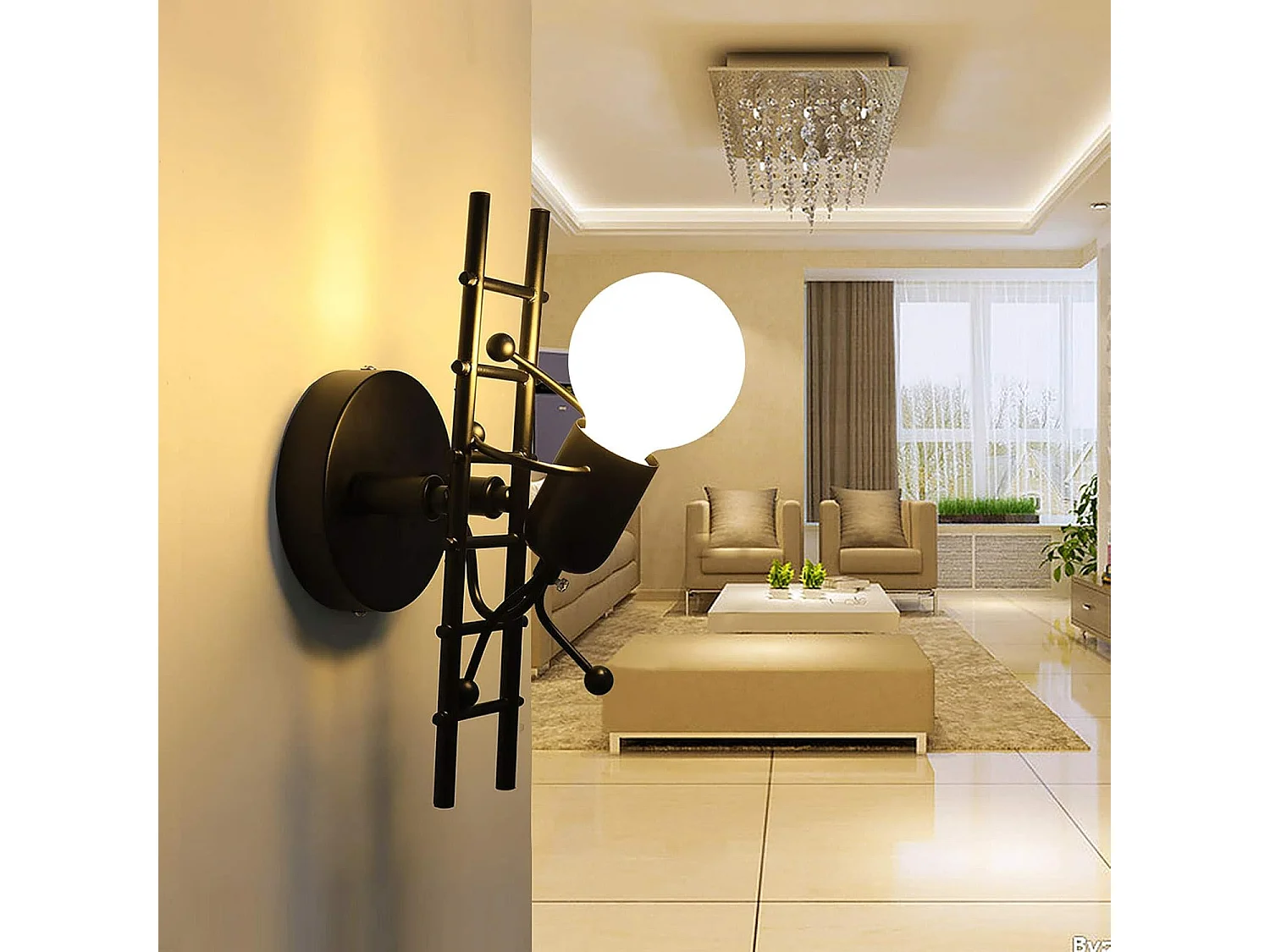 Humanoïde Créatif Applique Murale Interieur Lampe Murale Moderne Lampe de Mur Art Déco Max 60W E27 pour Chambre à Coucher, Chambre D'enfants,Escalier, Cuisine, Noir