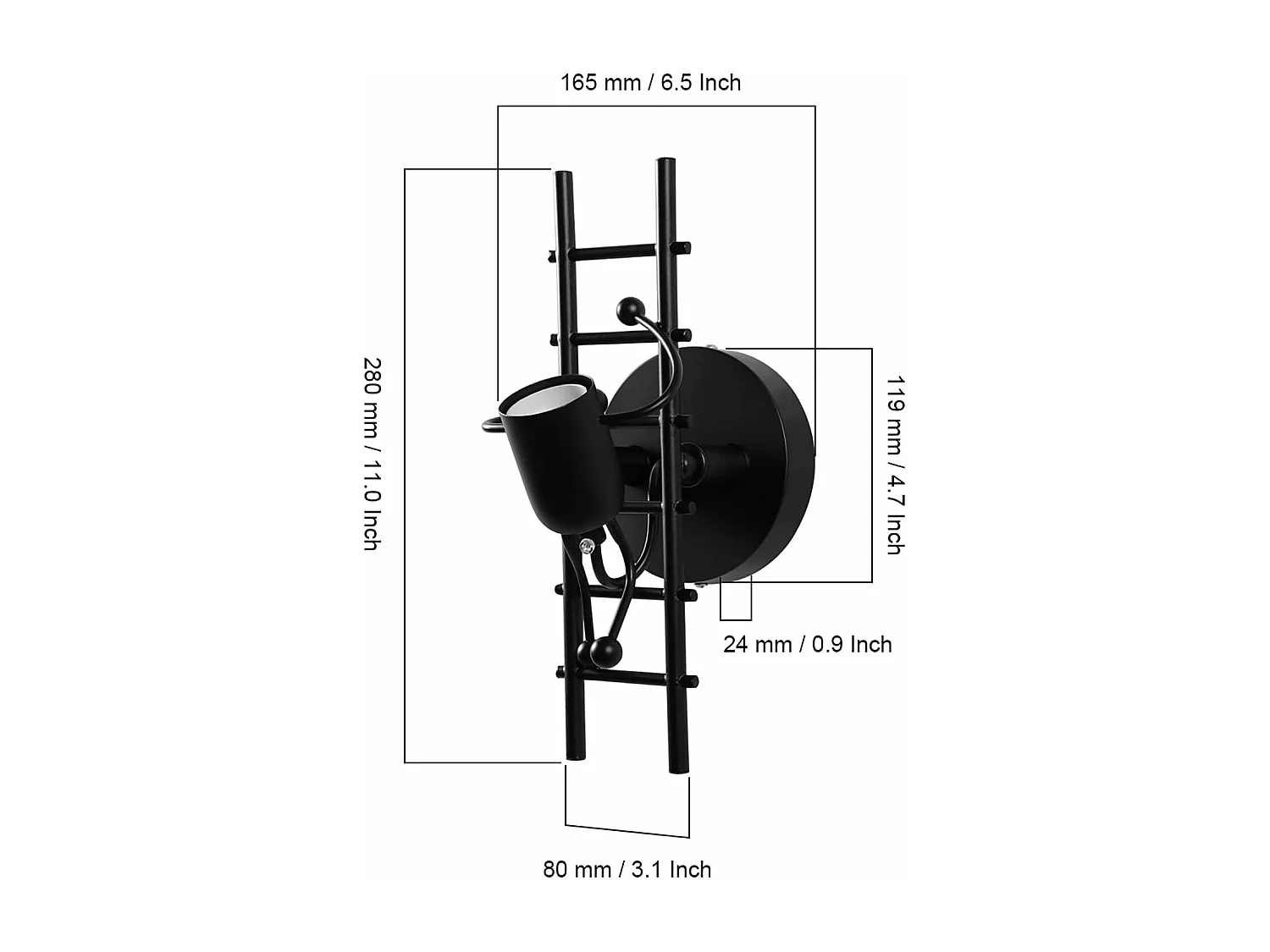 Humanoïde Créatif Applique Murale Interieur Lampe Murale Moderne Lampe de Mur Art Déco Max 60W E27 pour Chambre à Coucher, Chambre D'enfants,Escalier, Cuisine, Noir