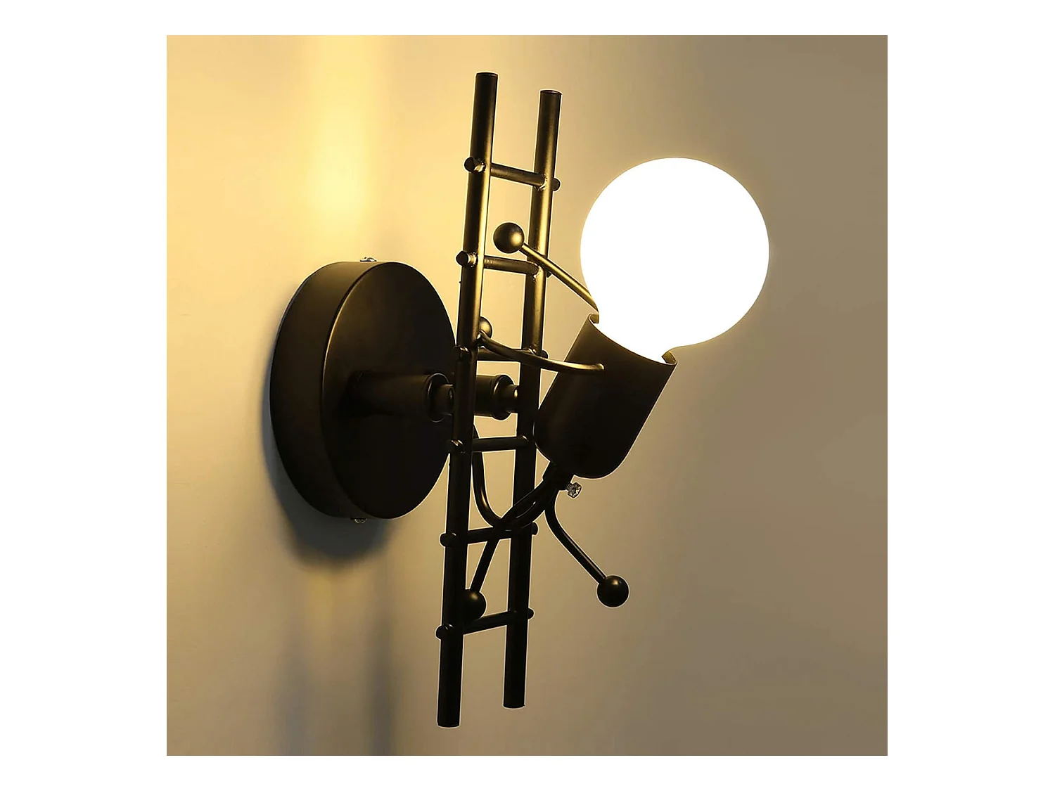 Humanoïde Créatif Applique Murale Interieur Lampe Murale Moderne Lampe de Mur Art Déco Max 60W E27 pour Chambre à Coucher, Chambre D'enfants,Escalier, Cuisine, Noir