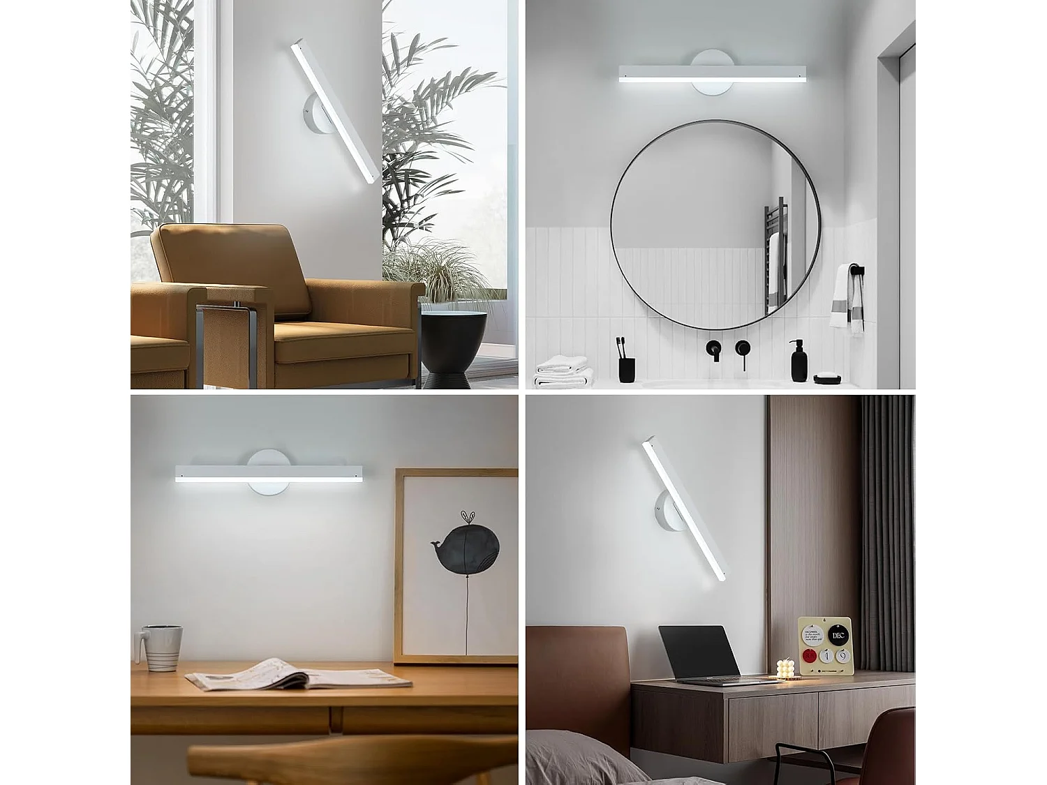 Applique Murale Intérieure, Lampe Murale Aluminium Rotation 360°, Moderne pour Salon, Chambre, Escalier, Couloir Blanc Froid 6500K