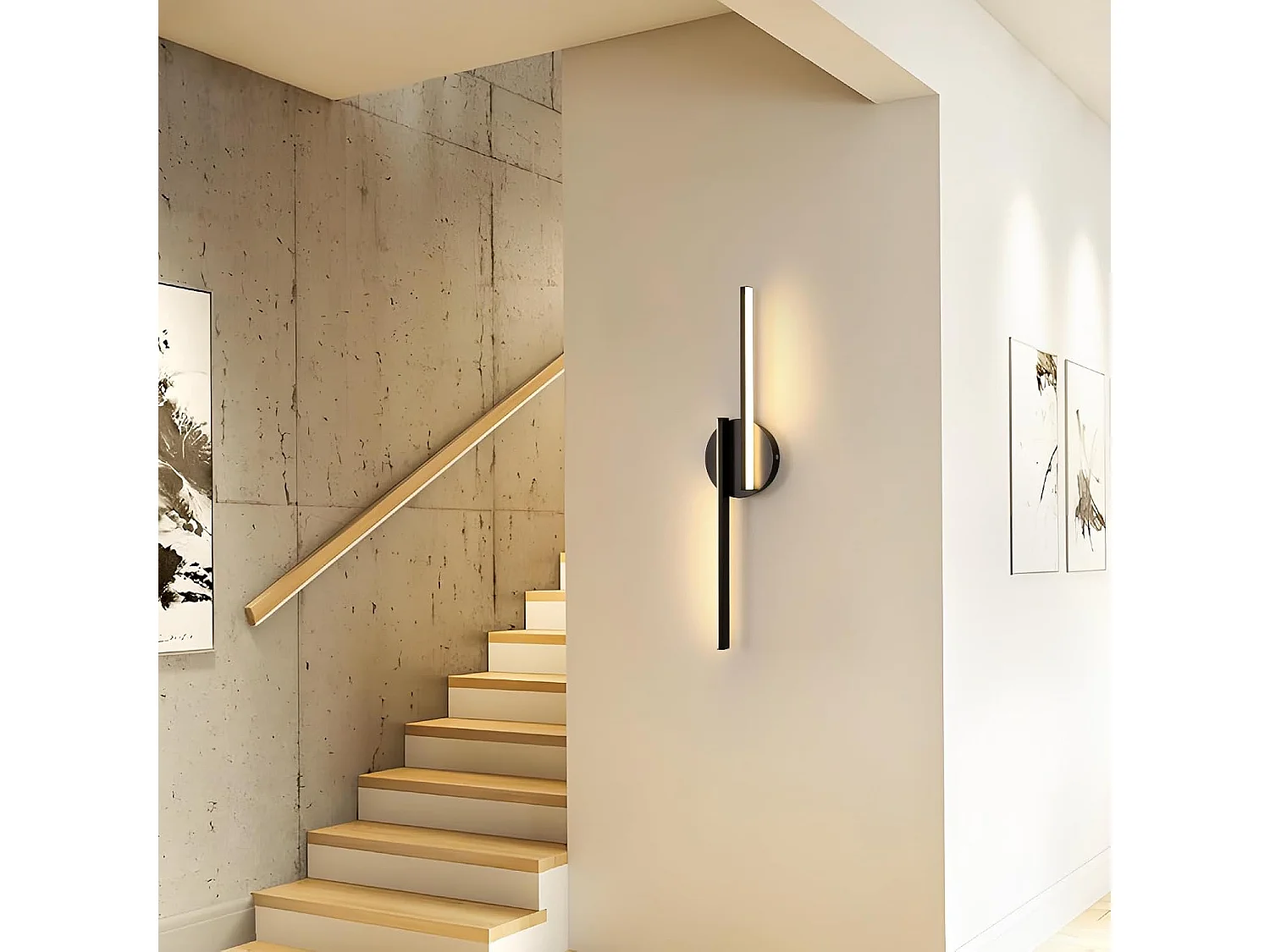 Applique Murale LED Intérieur, 22W Lampe Murale Moderne de Aluminium, Luminaire Murale 3000K Lumière Chaude pour Salon Couloir Escalier Veilleuse(55cm Noir)