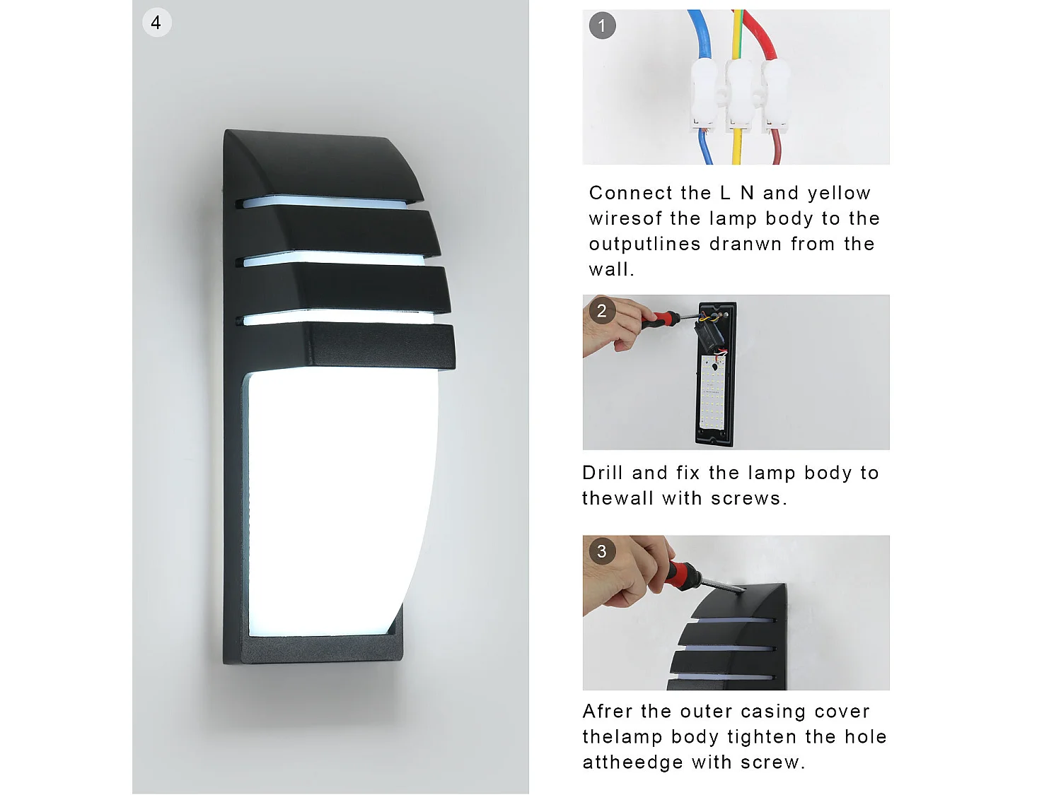 Applique Murale Intérieur Extérieur, Noir 12W 6000K Blanc Froid LED, IP65 Imperméable Lampe Murale pour Cour, Jardin, Terrasse, Proche, Patio